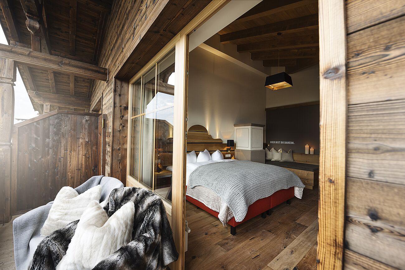 Das Doppelzimmer Superior von der Terrasse aus gesehen.